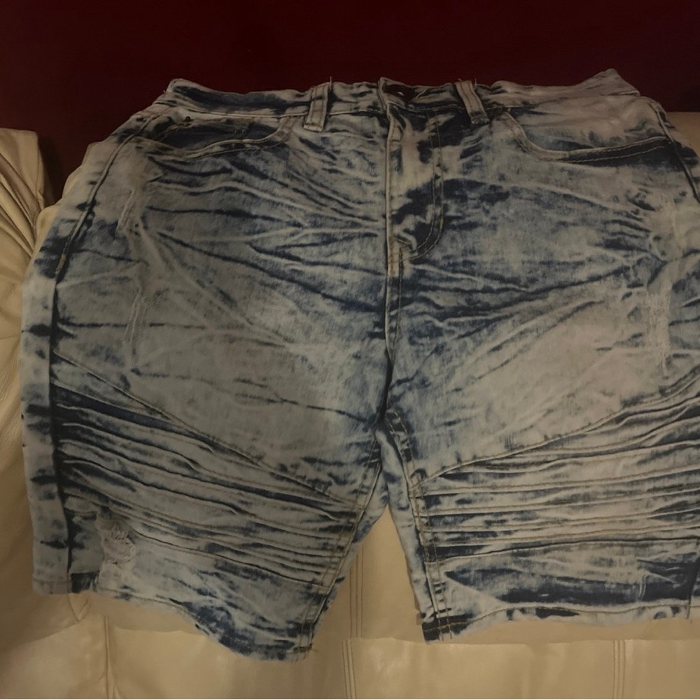 Men's Blue Acid Wash Denim Shorts